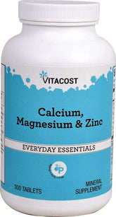 Vitacost Calcium, Magnesium & Zinc bottle pour showing daily mineral support