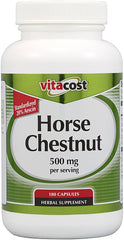 Vitacost Horse Chestnut bottle with updated packaging and 20% aescin standardization for vein support.