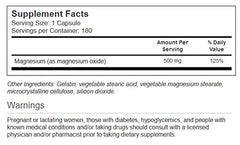 Vitacost Magnesium capsules close-up highlighting high-potency 500 mg formula for daily use.