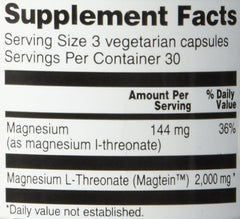 Label emphasizes Vitacost Magtein's vegetarian-friendly formula.