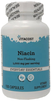Vitacost Niacin Non-Flushing bottle label showing 1000 mg per serving for metabolism support