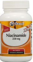 Vitacost Niacinamide 250 mg bottle with no-flush formula for daily energy support.