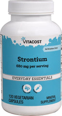 Vitacost NSI Strontium bottle front view showing 680 mg per serving for potential bone support.