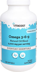 Vitacost Omega 3-6-9 bottle with softgels for heart and skin support