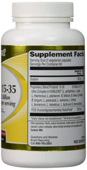 Vitacost Probiotic 15-35 NutraFlora FOS ingredient panel highlighting prebiotic support.