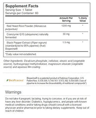 Vitacost Red Yeast Rice with CoQ10 ingredient label featuring CoQ10 and Bioperine