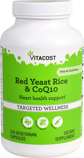 Vitacost Red Yeast Rice & CoQ10 bottle front shows 120 servings for heart-friendly supplementation.