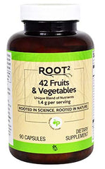Vitacost ROOT2 bottle with 42 fruits and vegetables blend for daily nutrient support