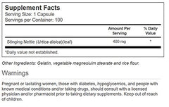 Vitacost Stinging Nettle Leaf capsules close-up; daily wellness with 480 mg per capsule.