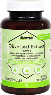 Vitacost Synergy Olive Leaf Extract bottle with capsules for antioxidant support.