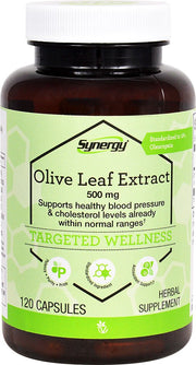 Vitacost Synergy Olive Leaf Extract bottle with capsules for antioxidant support.
