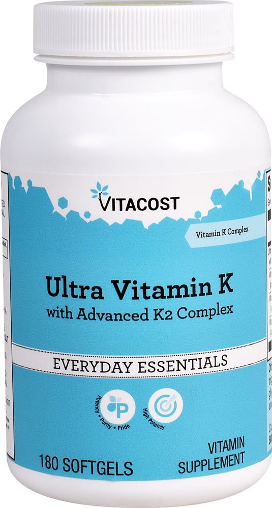 Vitacost Ultra Vitamin K bottle with high-potency K1 and K2 for bone support