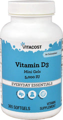 Vitacost Vitamin D3 softgel mini gels, 365-count, convenient daily supplement.