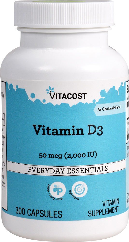 Vitacost Vitamin D3 bottle cap close-up, showcasing easy-to-take capsules for daily bone support.