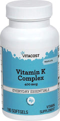 Vitacost Vitamin K Complex softgels bottle showing packaging, supporting bone and cardiovascular health.
