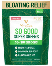 VitaCup So Good Super Greens bottle for convenient daily wellness.