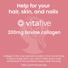 Vitafive collagen gummies label closeup highlighting ingredients and gluten-free formula