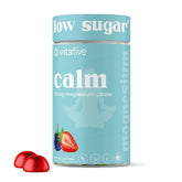 Vitafive Low Sugar Calm Gummies bottle front, berry flavor, a convenient daily magnesium option