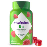 Vitafusion B12 gummy bottle with raspberry flavor for energy support