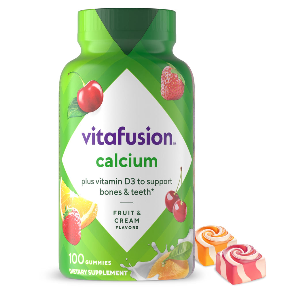 Vitafusion Calcium Gummy bottle with fruit-cream flavor for daily bone support