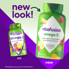 Vitafusion Omega-3 Gummy serving with 100 mg EPA/DHA supports daily wellness