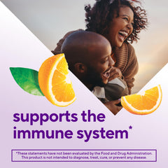 Two Vitafusion Power C gummies in hand for on-the-go support.