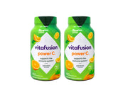 Vitafusion Power C orange bottle pour demonstrates easy daily immune support.