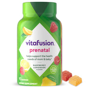 Vitafusion PreNatal Gummies bottle in raspberry-lemonade flavor for gentle daily prenatal support.