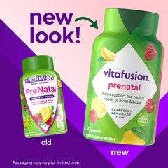 Close-up of Vitafusion PreNatal Gummies showing chewy texture and fruity flavor.