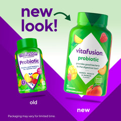 Vitafusion probiotic gummies raspberry flavor, easy daily chew for gut-friendly routine
