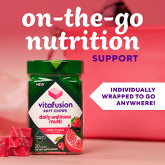 On-the-go Vitafusion chews in a compact pack for travel or work.