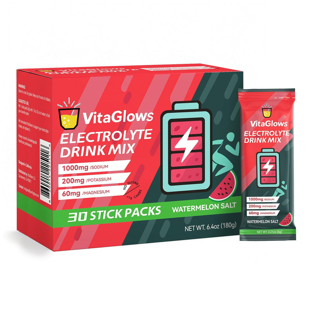 VitaGlows electrolyte watermelon bottle ready for quick hydration on the go.