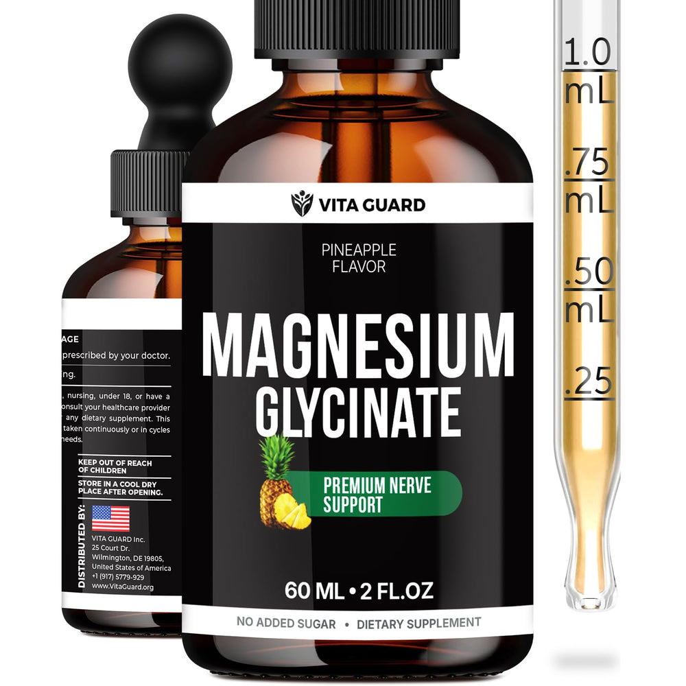 Vita Guard magnesium glycinate liquid drops bottle with pineapple flavor for daily use