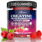VitaHarbor Creatine Gummies bottle with raspberry flavor for convenient daily supplement.