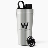 VitaHustle 20oz shaker cap demonstrates secure twist-cap for spill-free workouts.