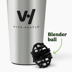 VitaHustle wire whisk emphasizes easy, smooth blending of proteins and greens.