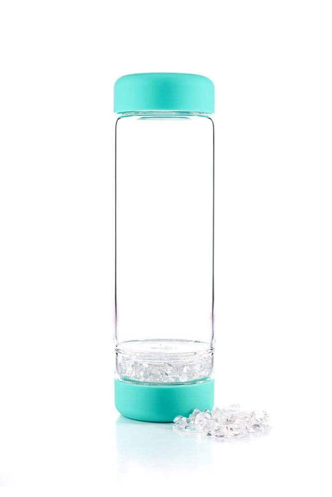 VitaJuwel Inu Crystal Bottle Ocean Blue exterior shows durable borosilicate glass for pure water taste