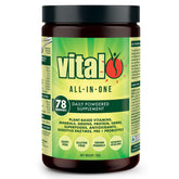 Vital All-in-One Daily Powder jar front showing label and greens blend for daily wellness