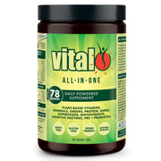 Vital All-in-One Daily Powder jar front showing label and greens blend for daily wellness