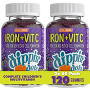 Vital+Boon Dippin' Dots iron gummies grape bottle for daily energy support.