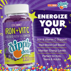 Vital+Boon gummies closeup showing a grape-flavored chew.