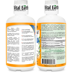 Vital Earth Minerals Fulvic Humic bottle with measuring cup for easy use.