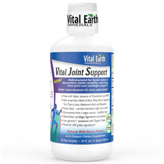 Vital Earth Minerals liquid joint support bottle front promotes daily joint comfort