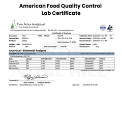 Vital Hill Lab test certificate assuring purity and quality for Shilajit resin.