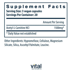 Vital Nutrients Acetyl L-Carnitine 500mg capsules for daily brain support