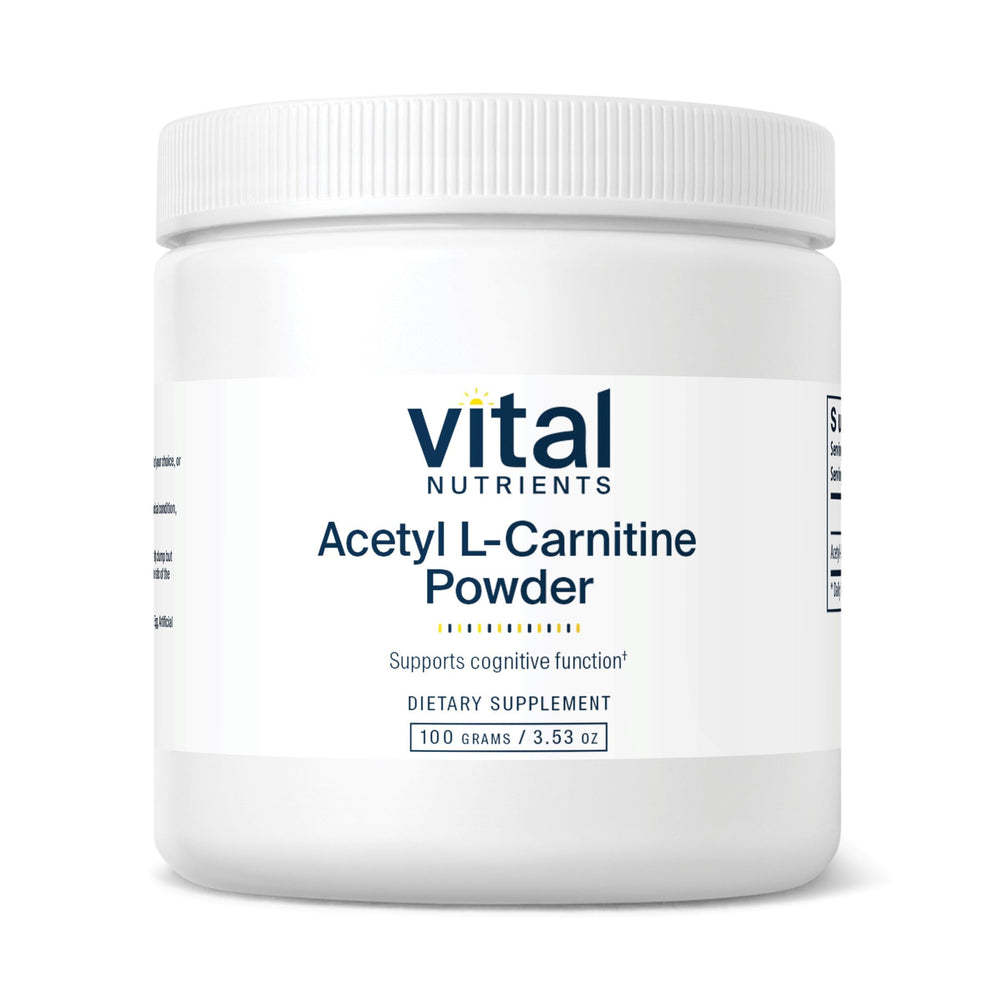Vital Nutrients Acetyl L-Carnitine powder bottle front indicates vegan brain-support