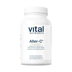 Vital Nutrients Aller-C bottle label showing vegan formula for seasonal support.