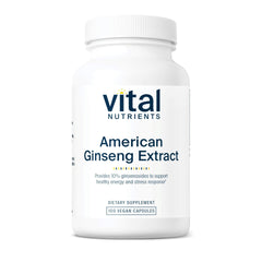 Vital Nutrients American Ginseng energy bottle closeup suggesting stamina support