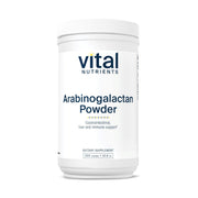Vital Nutrients Arabinogalactan powder bottle close-up highlighting vegan fiber benefits