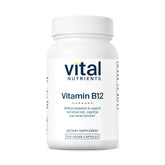Vital Nutrients B12 1000mcg bottle shows vegan methylcobalamin for energy metabolism